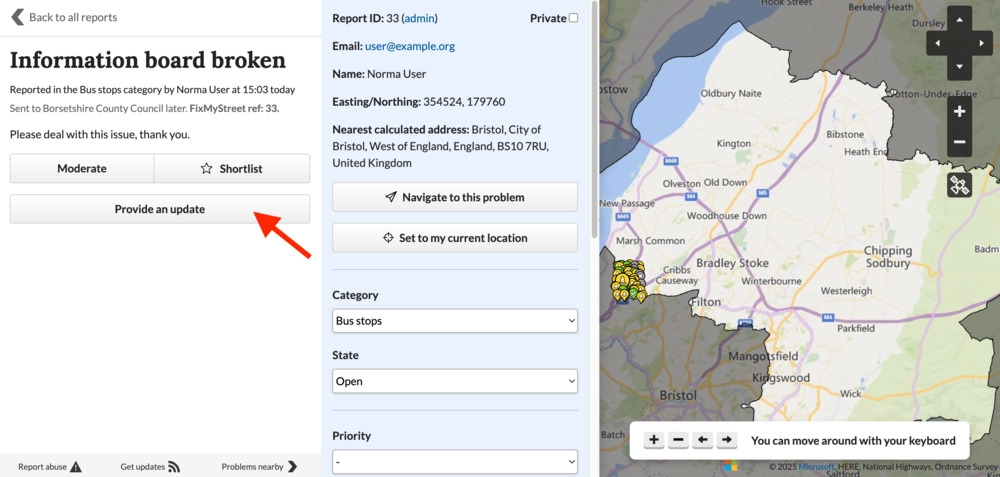 Updating the user via the report itself